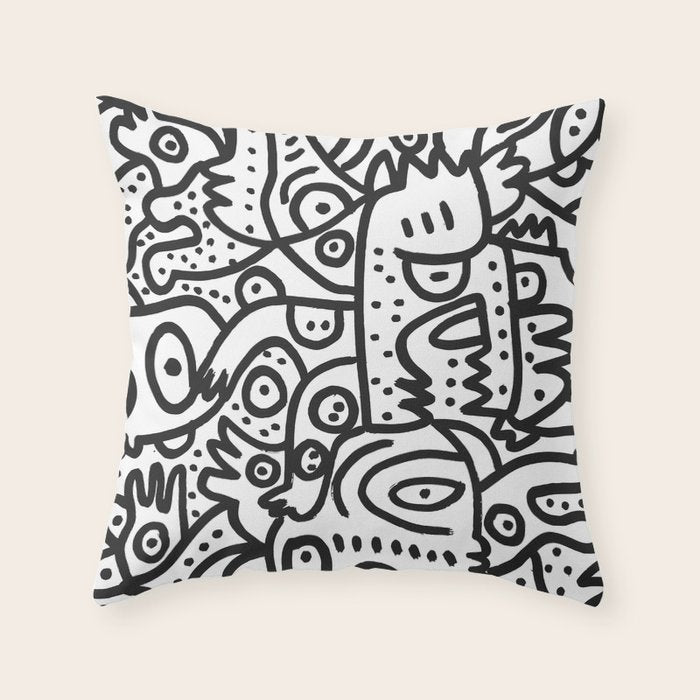 Black and White Graffiti Street art Ink Marker  Throw Pillow Gallery Image 1
