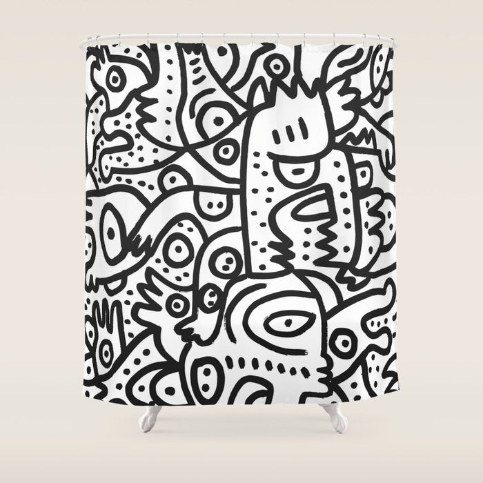 Black and White Graffiti Street art Ink Marker  Shower Curtain Gallery Image 1