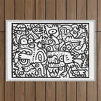 Black and White Graffiti Street art Ink Marker  Outdoor Rug Gallery Image 1