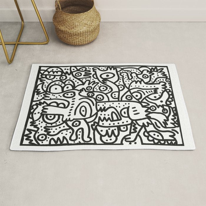 Black and White Graffiti Street art Ink Marker  Rug Gallery Image 1