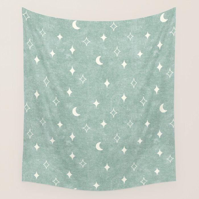 moon and stars - surf blue Wall Tapestry Gallery Image 4