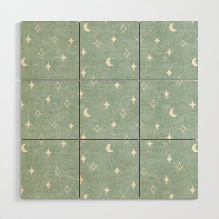 moon and stars - surf blue Wood Wall Art Gallery Image 1
