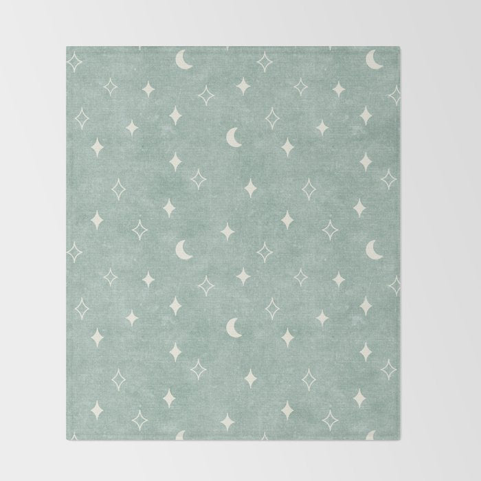 moon and stars - surf blue Throw Blanket Gallery Image 2