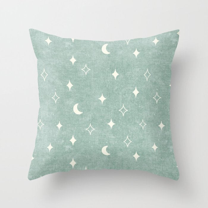 moon and stars - surf blue Throw Pillow Gallery Image 6
