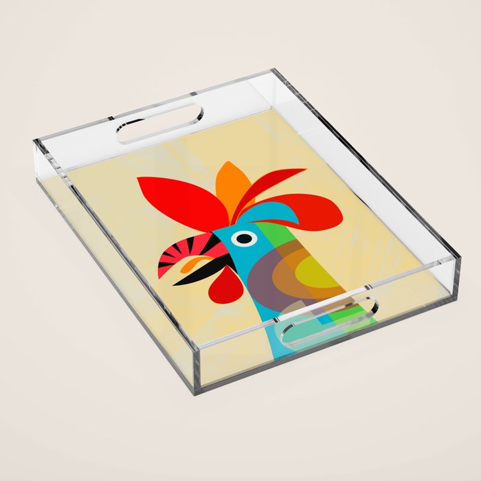 Rooster in bold colors Acrylic Tray Gallery Image 1