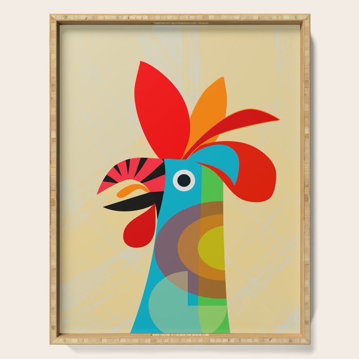 Rooster in bold colors Serving Tray Gallery Image 1