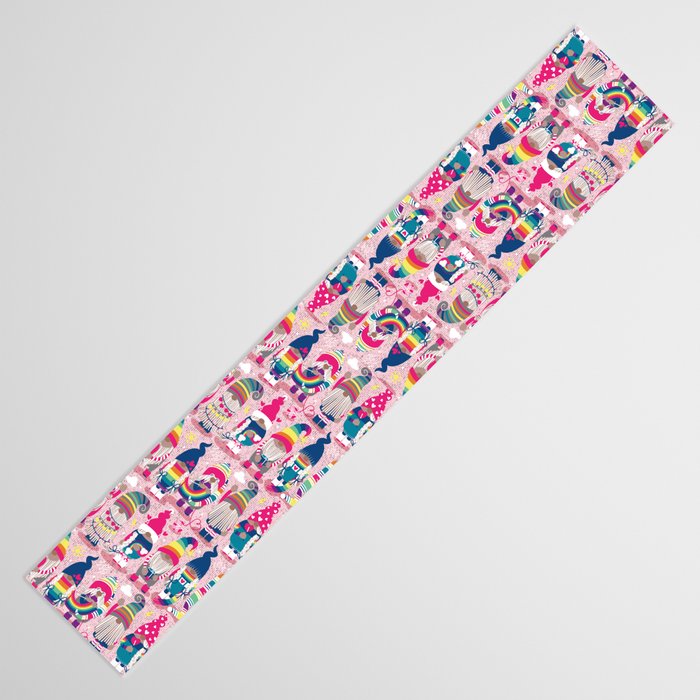 I gnome you // pastel pink background little happy and lovely gnomes with rainbows fuchsia pink hearts Table Runner Gallery Image 3