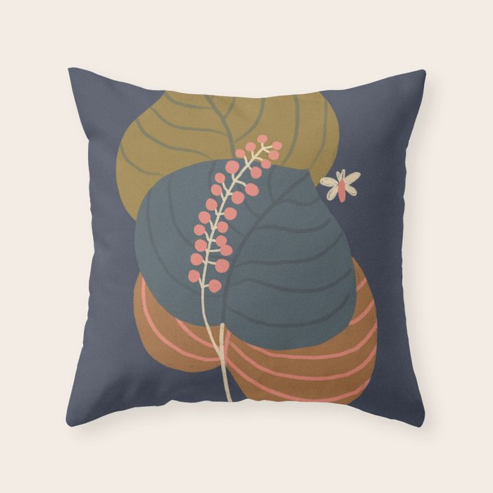Leaves and moth Throw Pillow Gallery Image 1