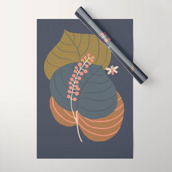Leaves and moth Wrapping Paper Gallery Image 1