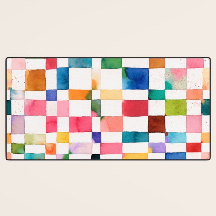 Modern watercolor checker Multicolored Spring Geometric Desk Mat Gallery Image 3