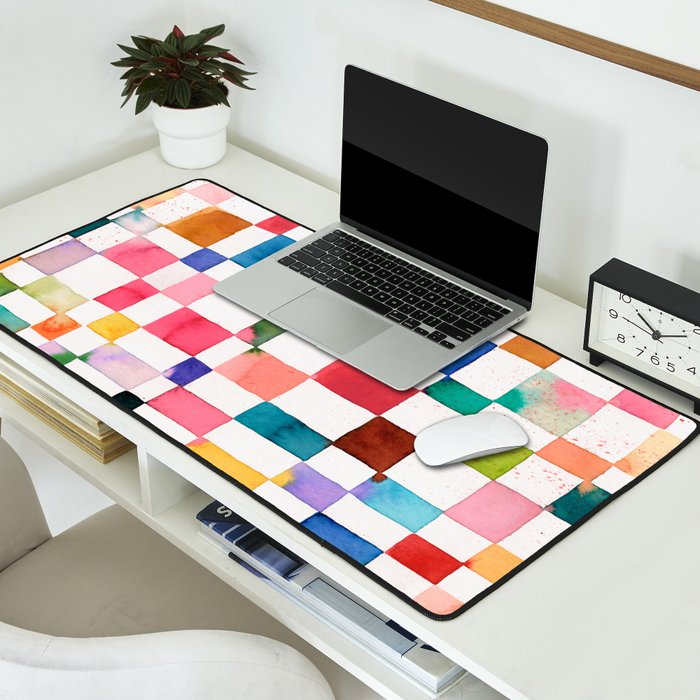 Modern watercolor checker Multicolored Spring Geometric Desk Mat Gallery Image 2