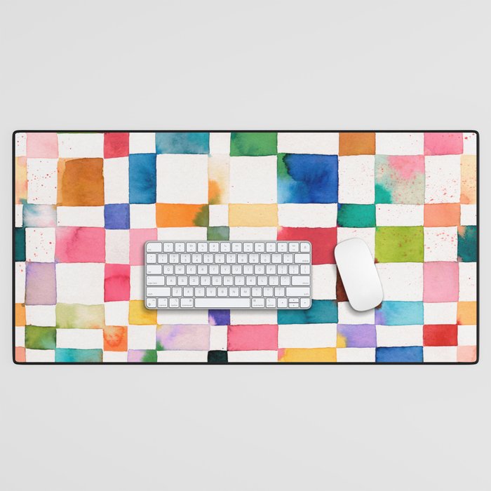 Modern watercolor checker Multicolored Spring Geometric Desk Mat Gallery Image 1