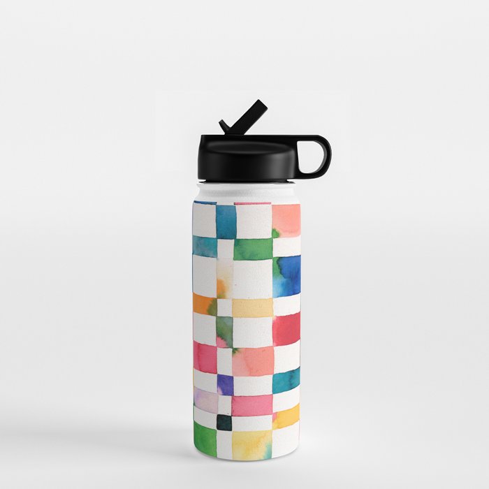 Modern watercolor checker Multicolored Spring Geometric Water Bottle Gallery Image 1