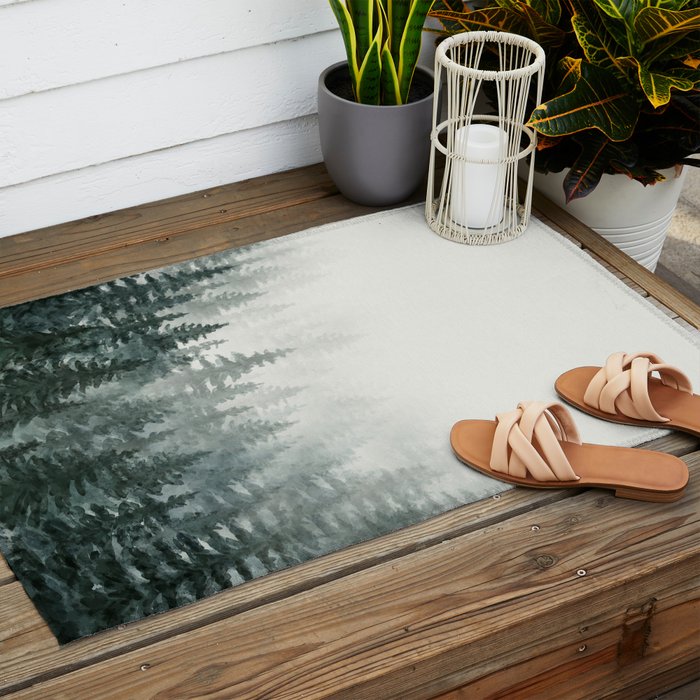 Foggy Pine Trees 3 Outdoor Rug Gallery Image 2