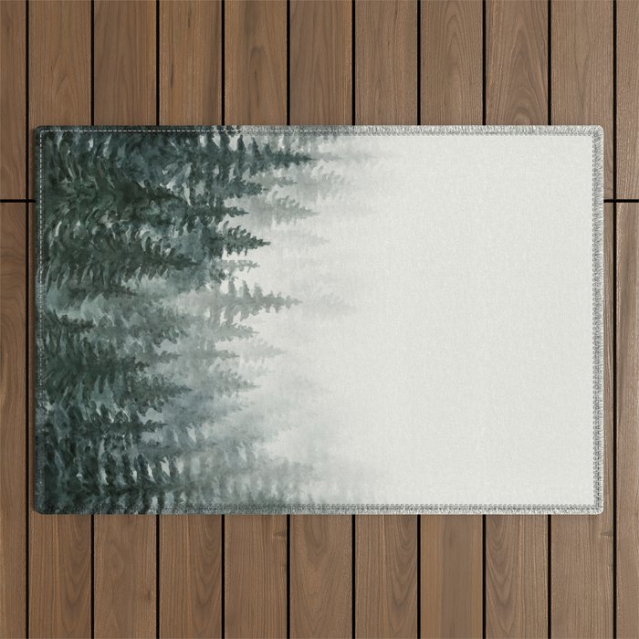 Foggy Pine Trees 3 Outdoor Rug Gallery Image 1