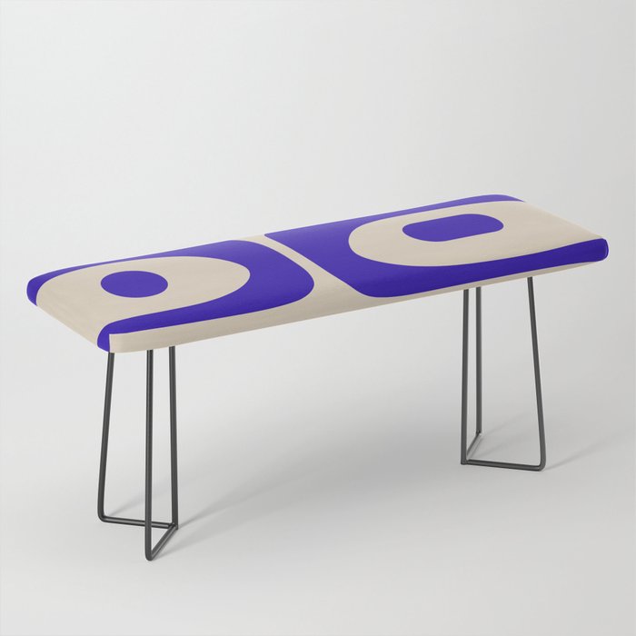 Mid Century Modern Piquet Abstract Pattern in Cobalt Blue and Beige Bench Gallery Image 1