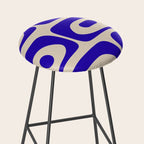 Mid Century Modern Piquet Abstract Pattern in Cobalt Blue and Beige Stool Gallery Image 2
