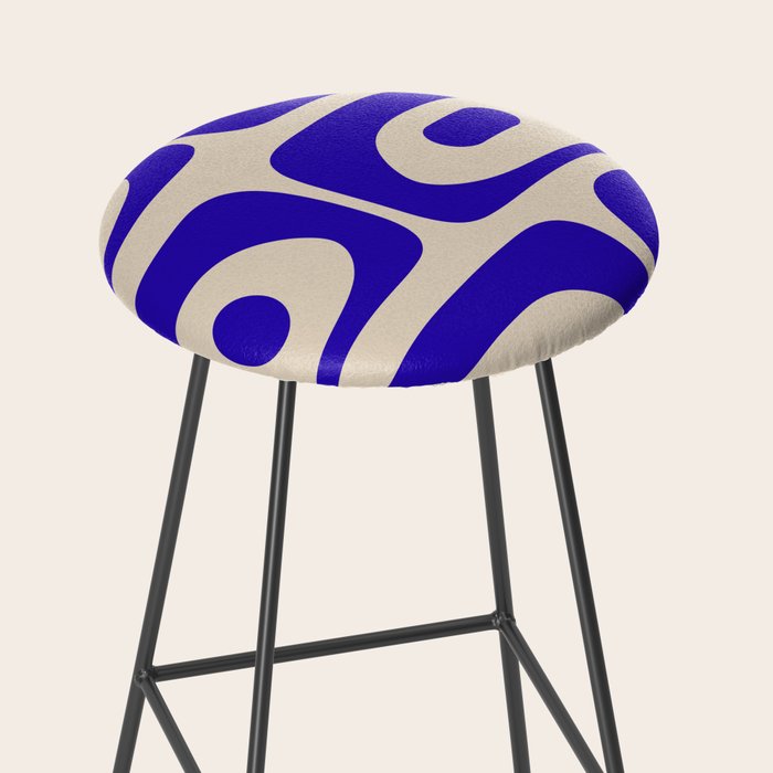Mid Century Modern Piquet Abstract Pattern in Cobalt Blue and Beige Stool Gallery Image 2