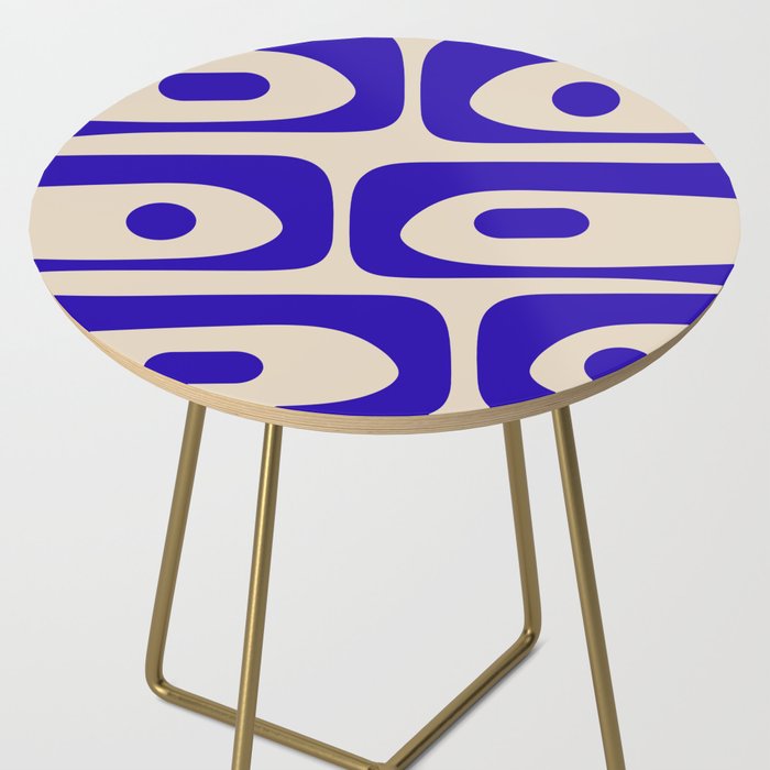 Mid Century Modern Piquet Abstract Pattern in Cobalt Blue and Beige Side Table Gallery Image 2