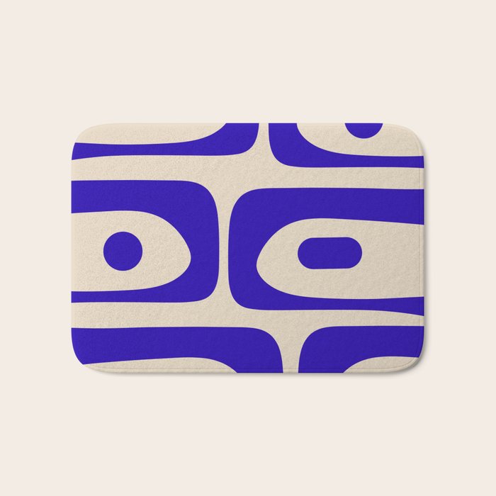 Mid Century Modern Piquet Abstract Pattern in Cobalt Blue and Beige Bath Mat Gallery Image 1