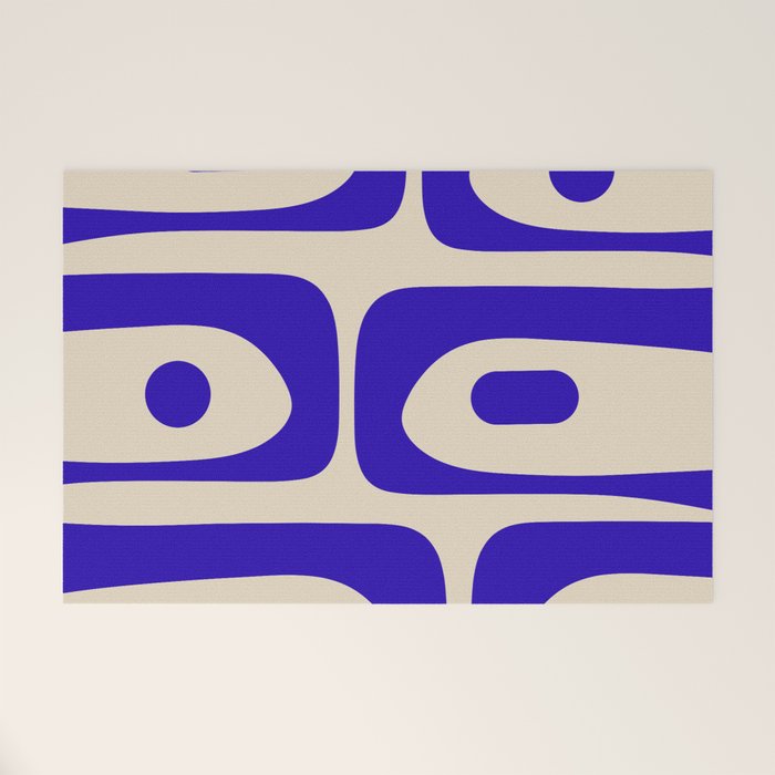 Mid Century Modern Piquet Abstract Pattern in Cobalt Blue and Beige Welcome Mat Gallery Image 1