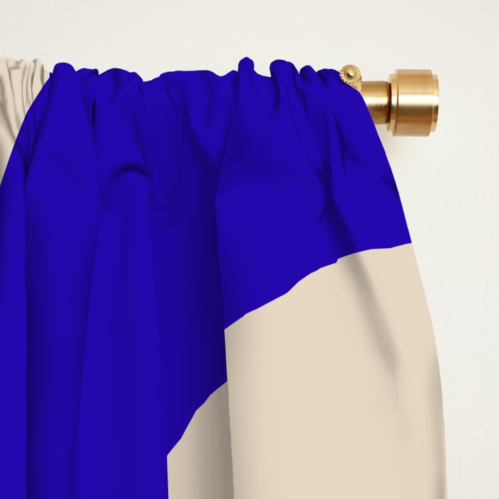 Mid Century Modern Piquet Abstract Pattern in Cobalt Blue and Beige Window Curtain Gallery Image 2