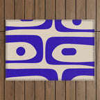 Mid Century Modern Piquet Abstract Pattern in Cobalt Blue and Beige Outdoor Rug Gallery Image 1