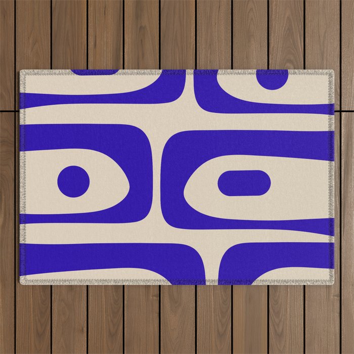 Mid Century Modern Piquet Abstract Pattern in Cobalt Blue and Beige Outdoor Rug Gallery Image 1