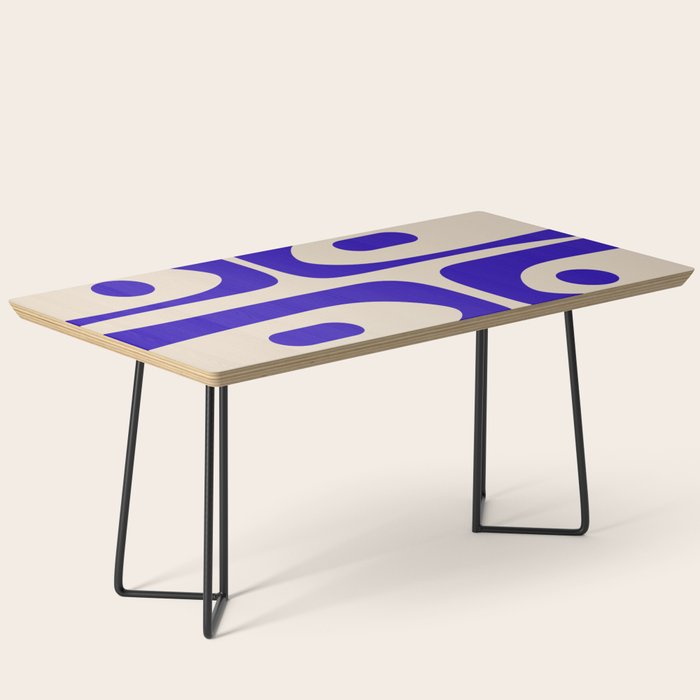 Mid Century Modern Piquet Abstract Pattern in Cobalt Blue and Beige Coffee Table Gallery Image 1
