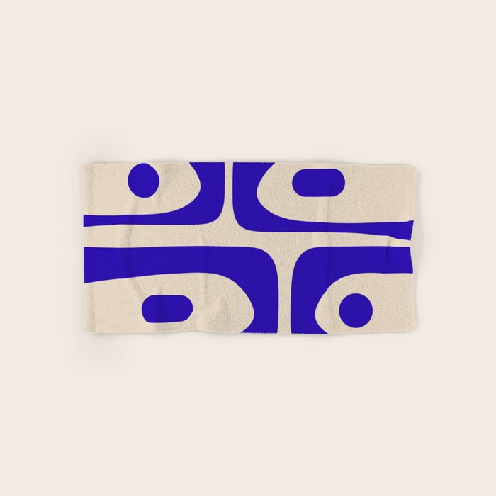 Mid Century Modern Piquet Abstract Pattern in Cobalt Blue and Beige Bath Towel Gallery Image 1