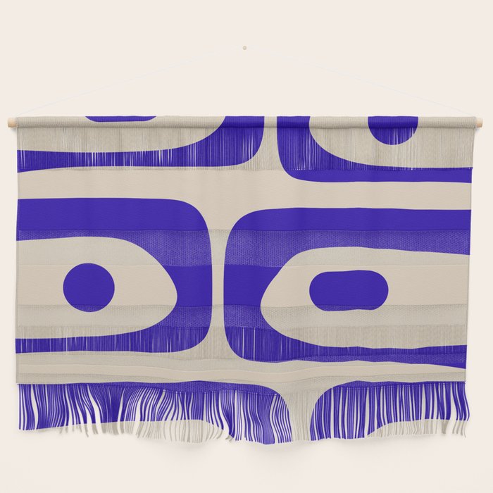 Mid Century Modern Piquet Abstract Pattern in Cobalt Blue and Beige Wall Hanging Gallery Image 1