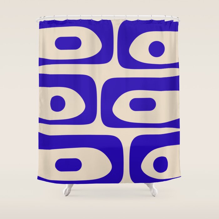 Mid Century Modern Piquet Abstract Pattern in Cobalt Blue and Beige Shower Curtain Gallery Image 1