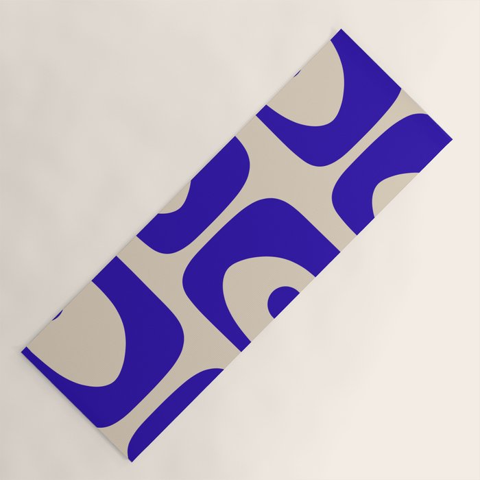 Mid Century Modern Piquet Abstract Pattern in Cobalt Blue and Beige Yoga Mat Gallery Image 1