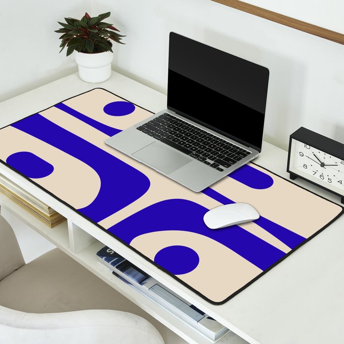 Mid Century Modern Piquet Abstract Pattern in Cobalt Blue and Beige Desk Mat Gallery Image 2