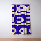 Mid Century Modern Piquet Abstract Pattern in Cobalt Blue and Beige Window Curtain Gallery Image 3