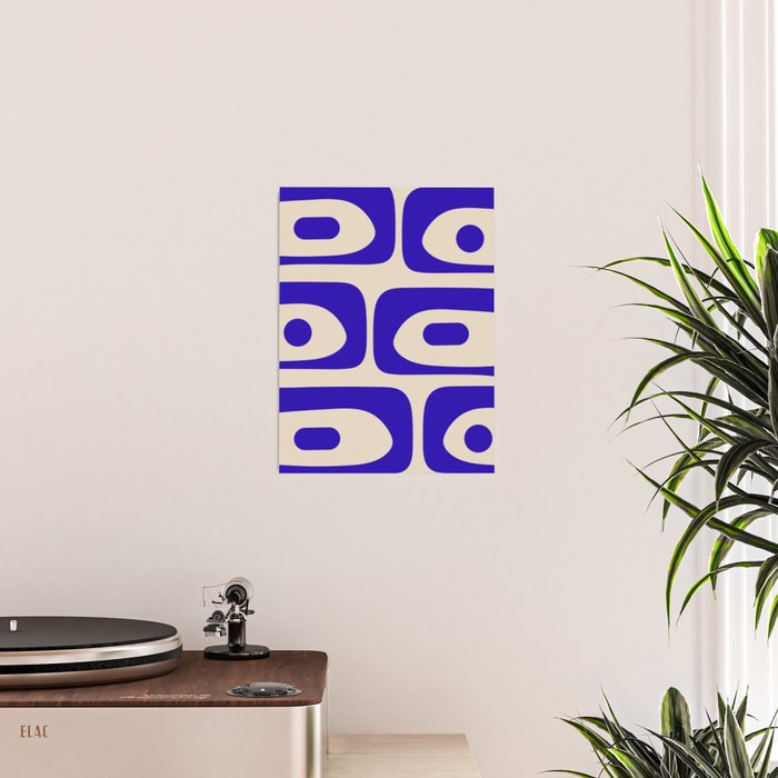 Mid Century Modern Piquet Abstract Pattern in Cobalt Blue and Beige Poster Gallery Image 2