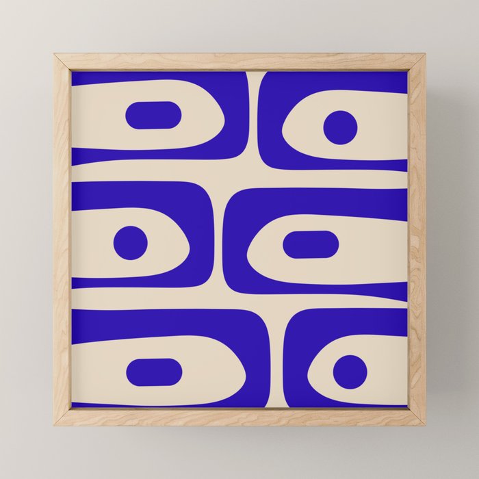 Mid Century Modern Piquet Abstract Pattern in Cobalt Blue and Beige Mini Art Print Gallery Image 1