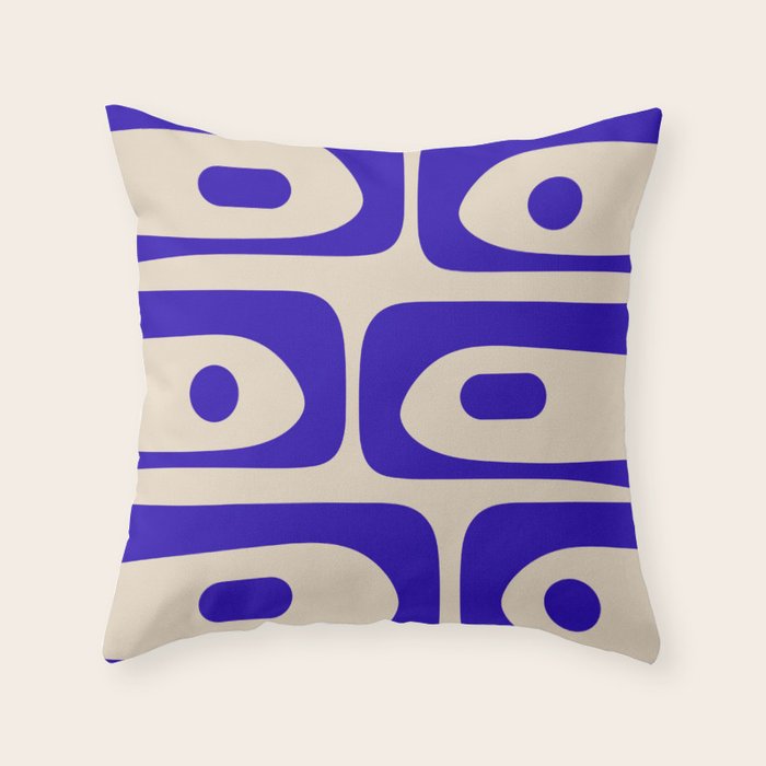 Mid Century Modern Piquet Abstract Pattern in Cobalt Blue and Beige Throw Pillow Gallery Image 6