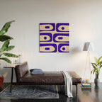 Mid Century Modern Piquet Abstract Pattern in Cobalt Blue and Beige Wood Wall Art Gallery Image 2