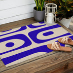 Mid Century Modern Piquet Abstract Pattern in Cobalt Blue and Beige Outdoor Rug Gallery Image 2
