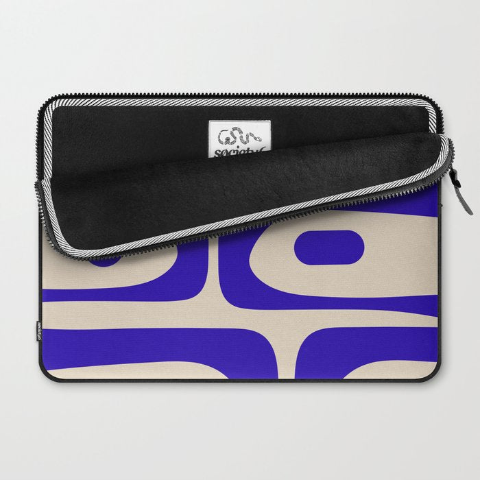 Mid Century Modern Piquet Abstract Pattern in Cobalt Blue and Beige Laptop Sleeve Gallery Image 2
