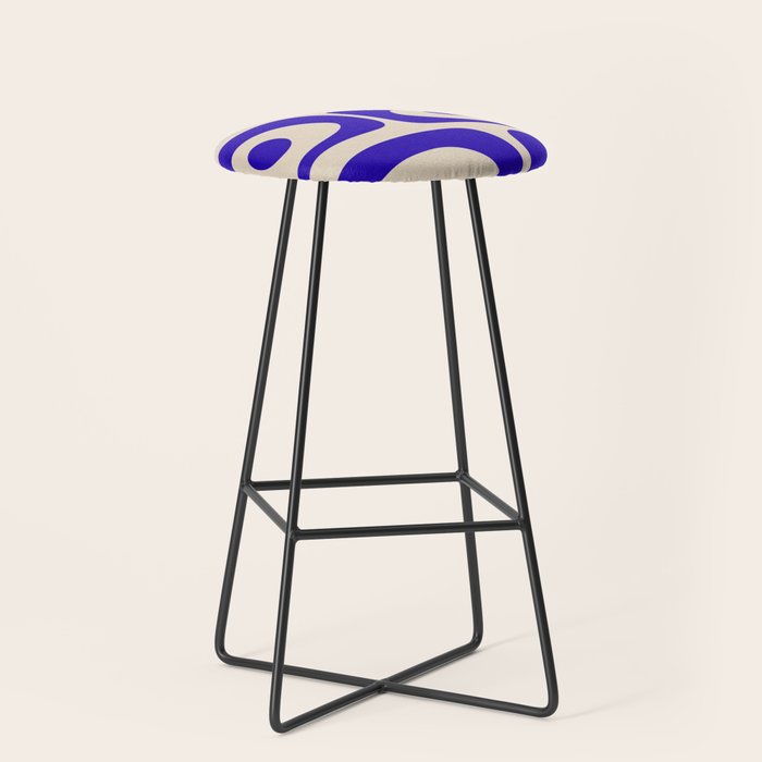Mid Century Modern Piquet Abstract Pattern in Cobalt Blue and Beige Stool Gallery Image 1