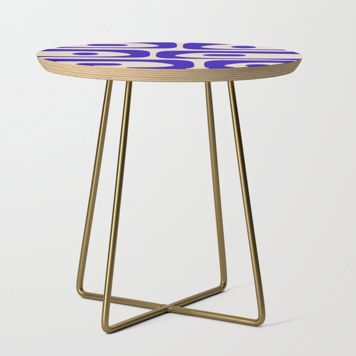 Mid Century Modern Piquet Abstract Pattern in Cobalt Blue and Beige Side Table Gallery Image 1