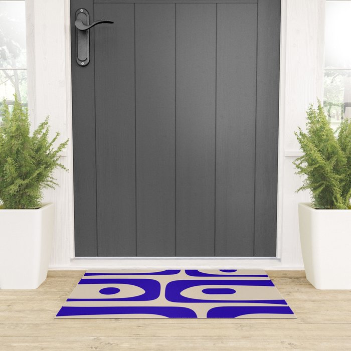 Mid Century Modern Piquet Abstract Pattern in Cobalt Blue and Beige Welcome Mat Gallery Image 3