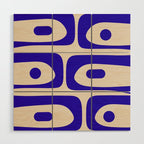 Mid Century Modern Piquet Abstract Pattern in Cobalt Blue and Beige Wood Wall Art Gallery Image 1