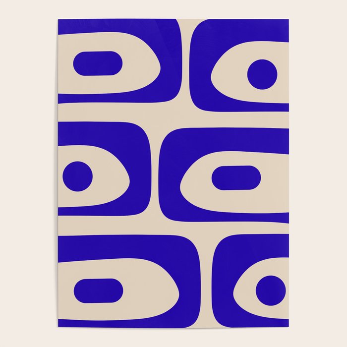 Mid Century Modern Piquet Abstract Pattern in Cobalt Blue and Beige Poster Gallery Image 4