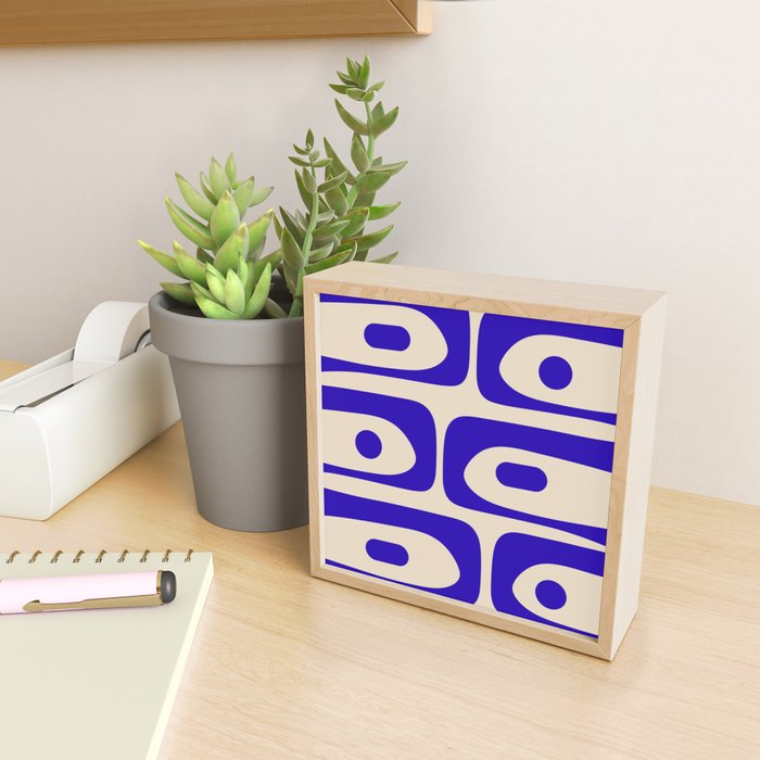 Mid Century Modern Piquet Abstract Pattern in Cobalt Blue and Beige Mini Art Print Gallery Image 2