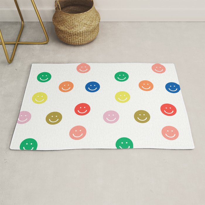 Smiley faces happy simple rainbow colors pattern smile face kids nursery boys girls decor Rug Gallery Image 1