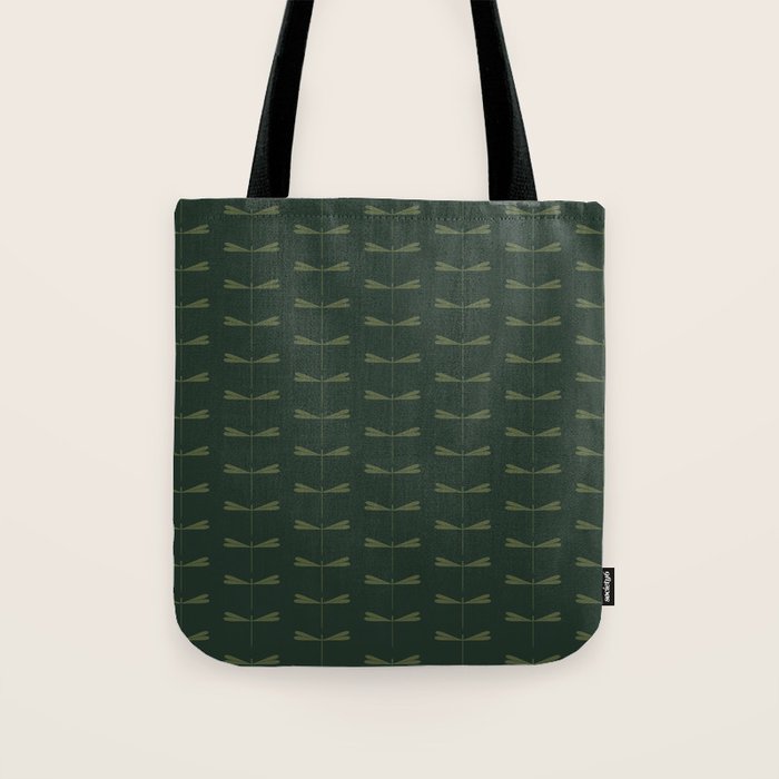 Dragonfly Pattern X Earthy Green Tote Bag Gallery Image 1