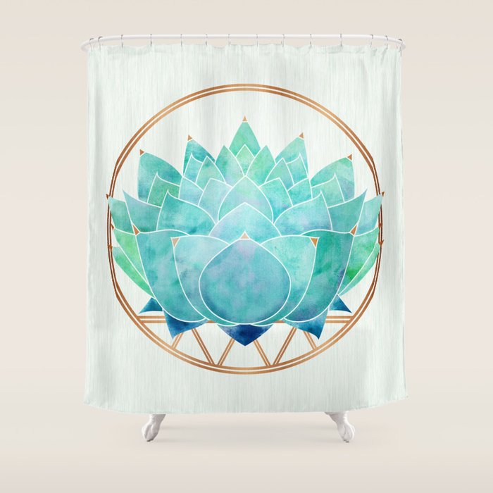 Modern Succulent with Metallic Gold Watercolor Shower Curtain Gallery Image 1
